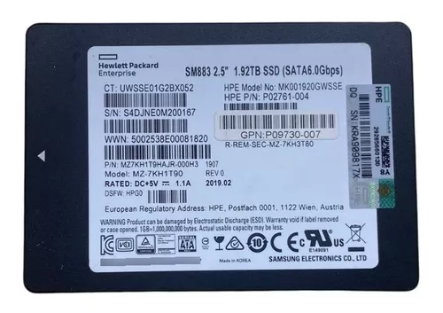 SSD SATA HPE 1.92TB 6G 2.5" MZ-7KH1T90