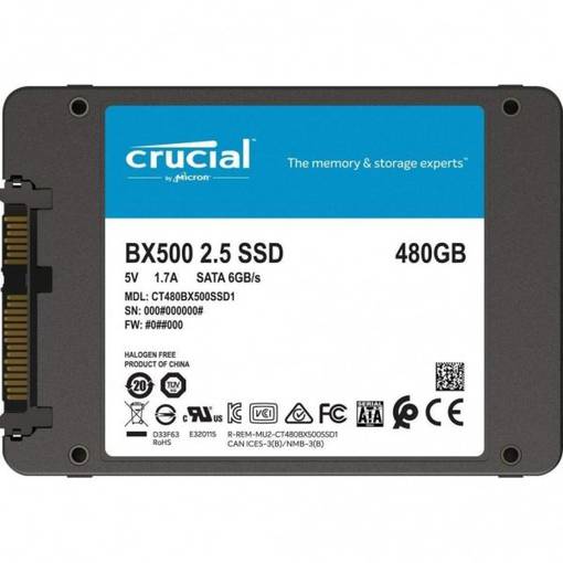 SSD SATA Crucial 480GB 2.5" CT480BX500SSD1