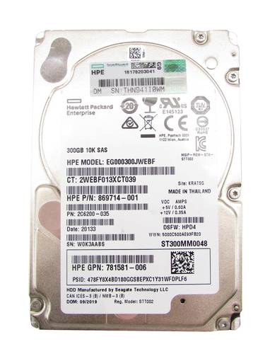 Жесткий диск HDD SAS HPE 300G 10K 2.5" 869714-001