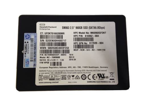 Твердотельный накопитель HP SM863 960GB SATA 6G 2.5'' SSD W/Tray