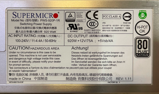 Блок питания Supermicro 920W PWS-920P-1R