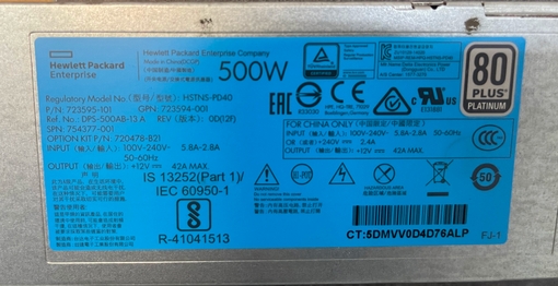 Блок питания HPE 500W для серверов DL380 DL360 Gen9 723595-501 723594-001 720478-B21 754377-001 723595-201