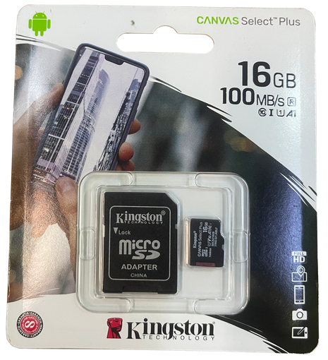 Флэш карта Kingston CANVAS Select Plus V10 A1 16GB microSDHC, SDCS2/16GB 31662-021.A00LF