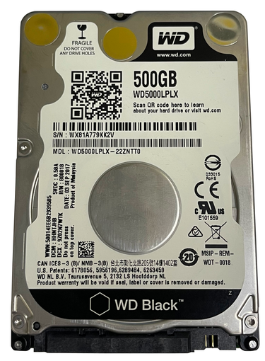 Жесткий диск HDD SATA WD Black 500GB 7.2K 6Gb 2.5" WD5000LPLX