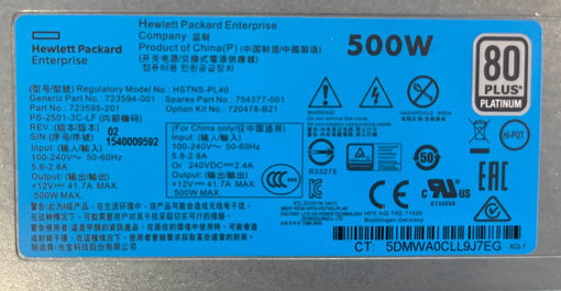 Блок питания HPE 500W для серверов DL380 DL360 Gen9 723595-501 723594-001 720478-B21 754377-001 723595-201